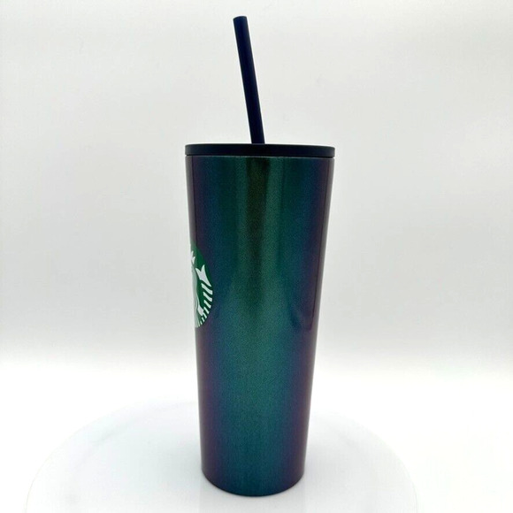 NEW Starbucks 2021 Iridescent Green Blue Metallic Stainless Steel Tumbler 18 oz - Picture 2 of 7